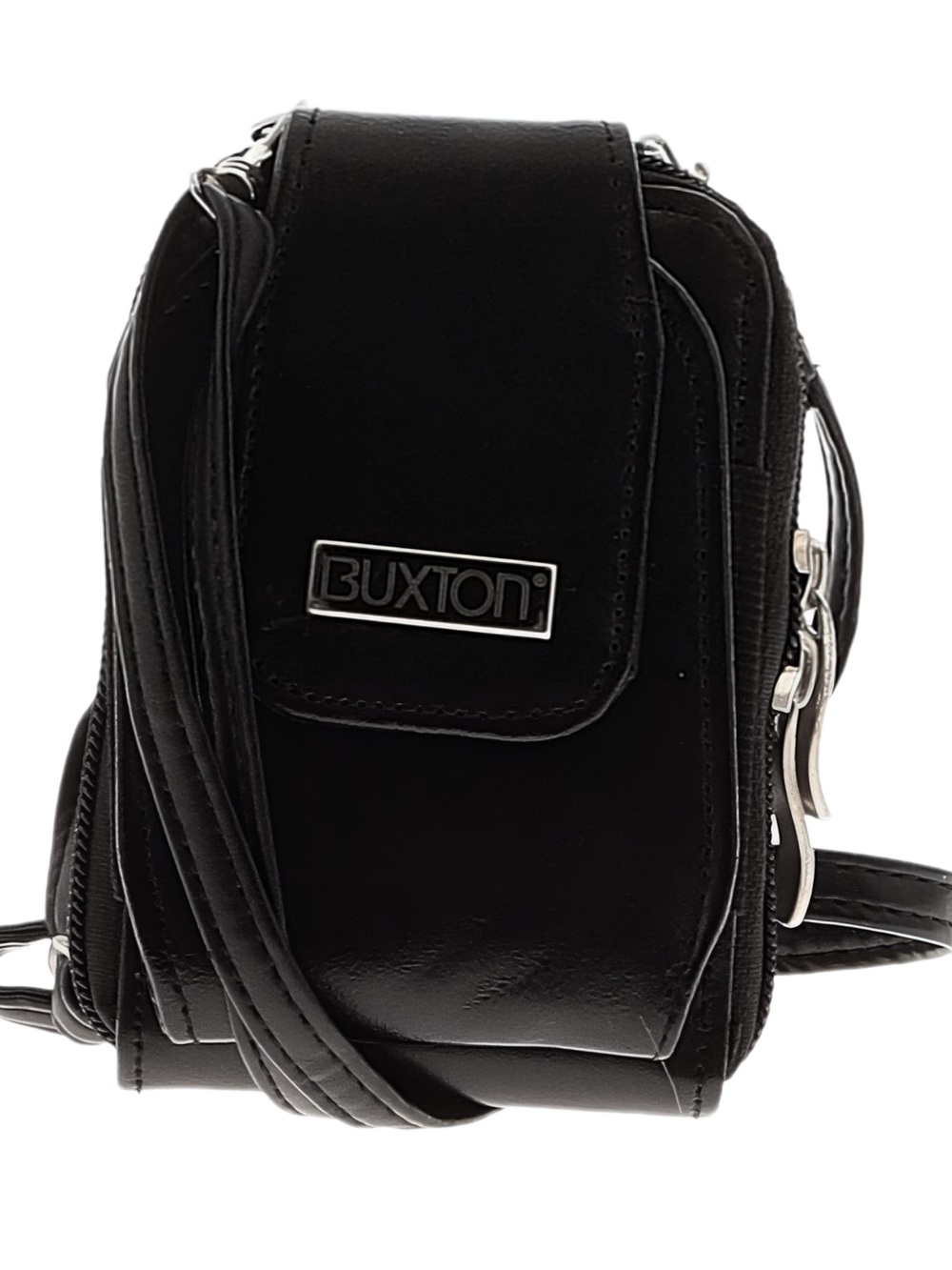 Vintage Y2K Buxton Black Leather Compact Convertible Crossbody Bag